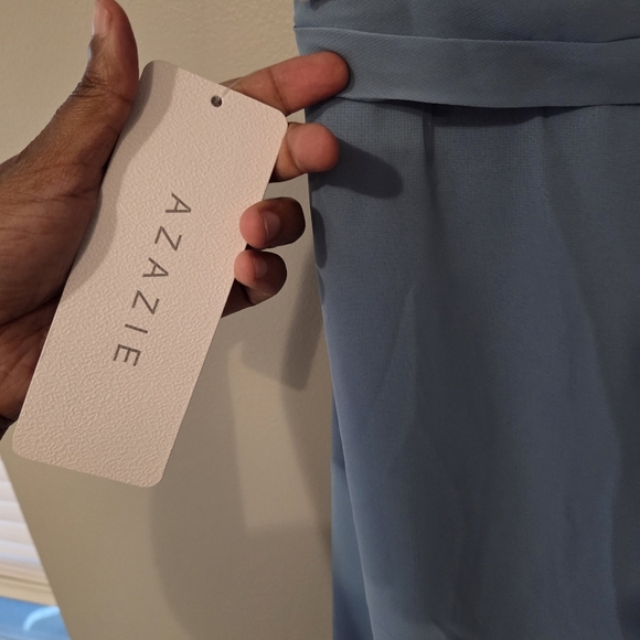 Azazie Women's Dusty Blue Whimsical Tierd A-Line Chiffon Bridesmaids Dress. S 10 - Picture 8 of 9